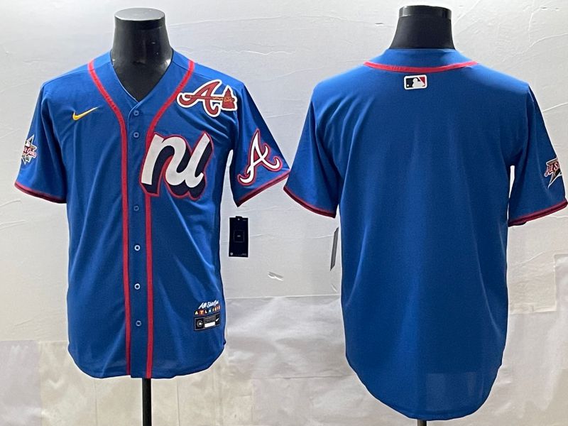 Men 2025 Atlanta Braves Blank Blue All star Blank Blue Nike MLB Jersey style 3